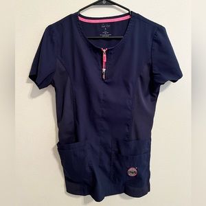 Koi Lite Navy Blue Scrub Top Sz S